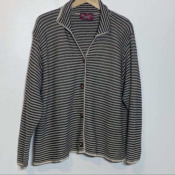EUC Denim & Co black, white, and gray striped button down sweater - Picture 1 of 6